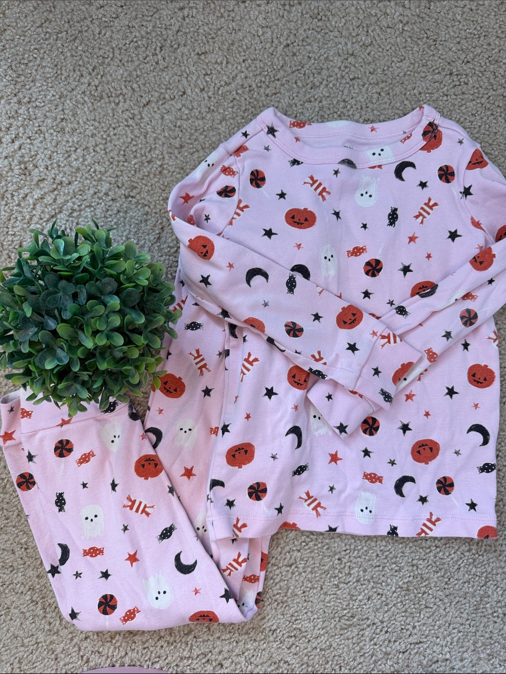 Gymboree Pink Halloween Print Pajama Set with Pumpkins & Ghosts girls 6